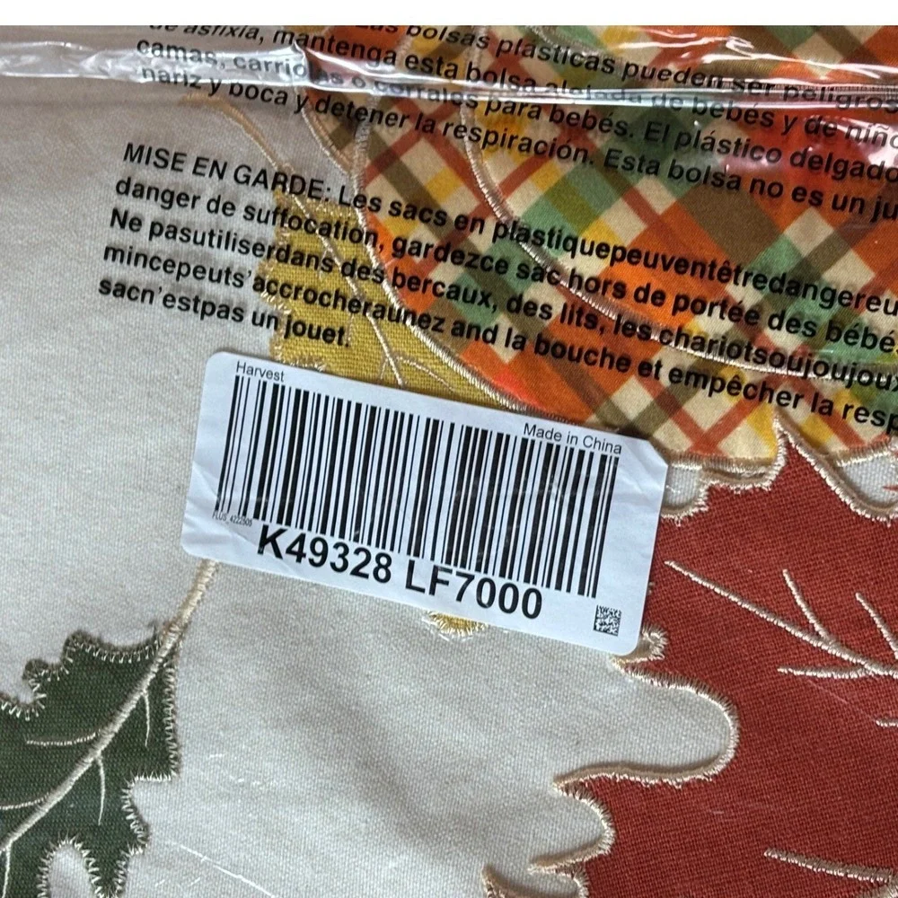 Harvest Plaid Pumpkin Embroidered Fall Placemats Set Cream Autumn Leaves K49328